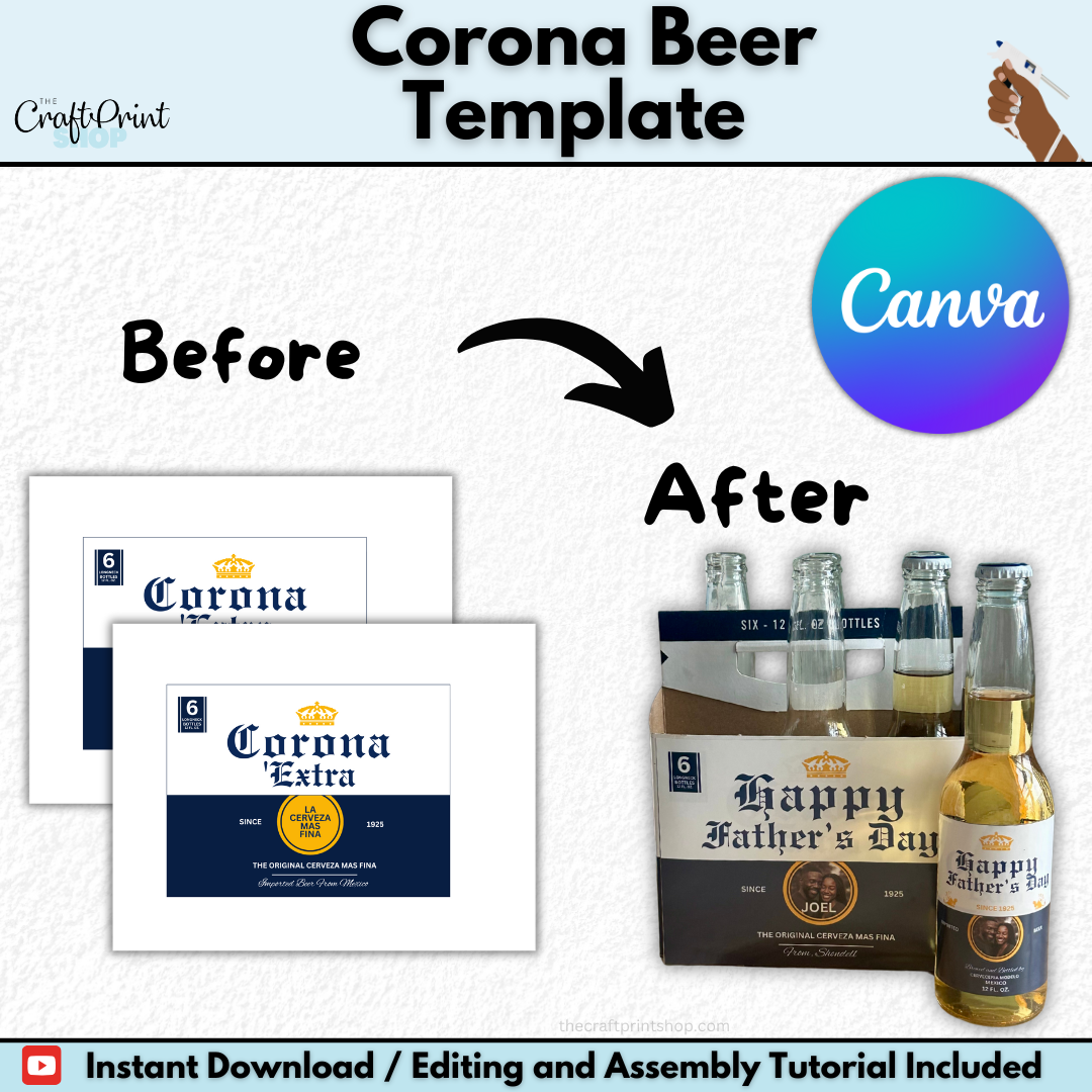 Custom Beer Label Canva Template – Editable Printable for Beer Bottles + 6-Pack Box
