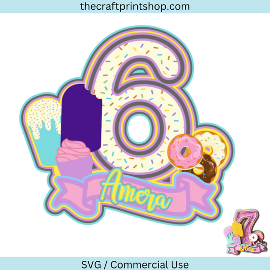 6th Birthday, shaker cake topper, Happy Birthday cake topper, cake topper svg, ice cream cake topper, cupcake cake topper