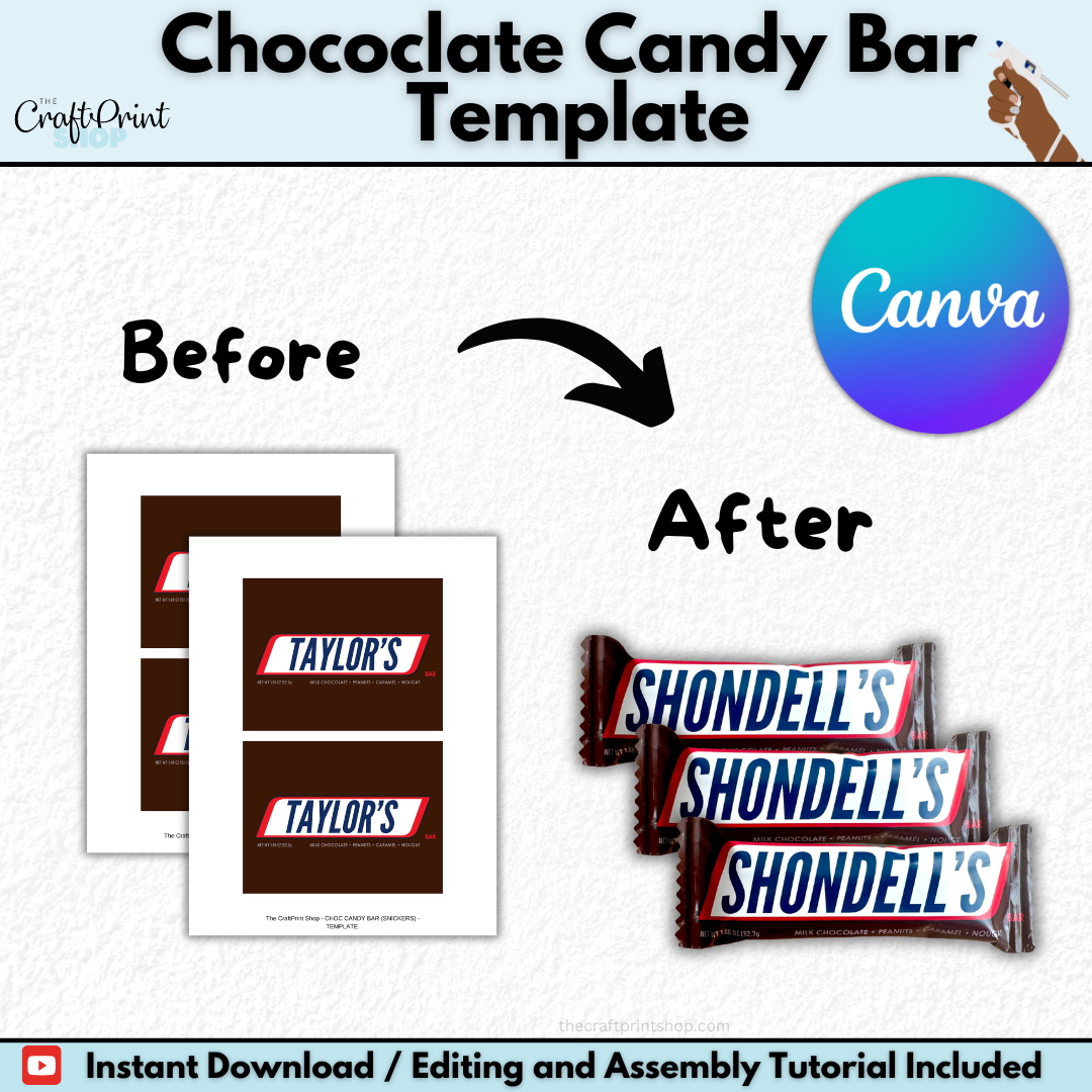 Chocolate Candy Bar Wrapper Canva Template | Digital Download