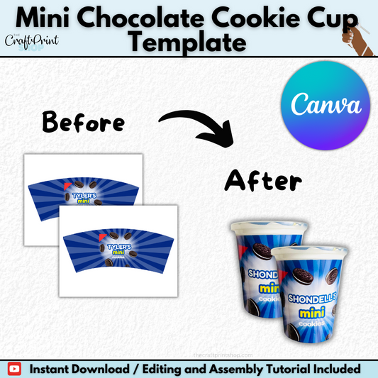 Mini Chocolate cookie Cup Canva Template | DIY Custom Party Favors - Digital Download