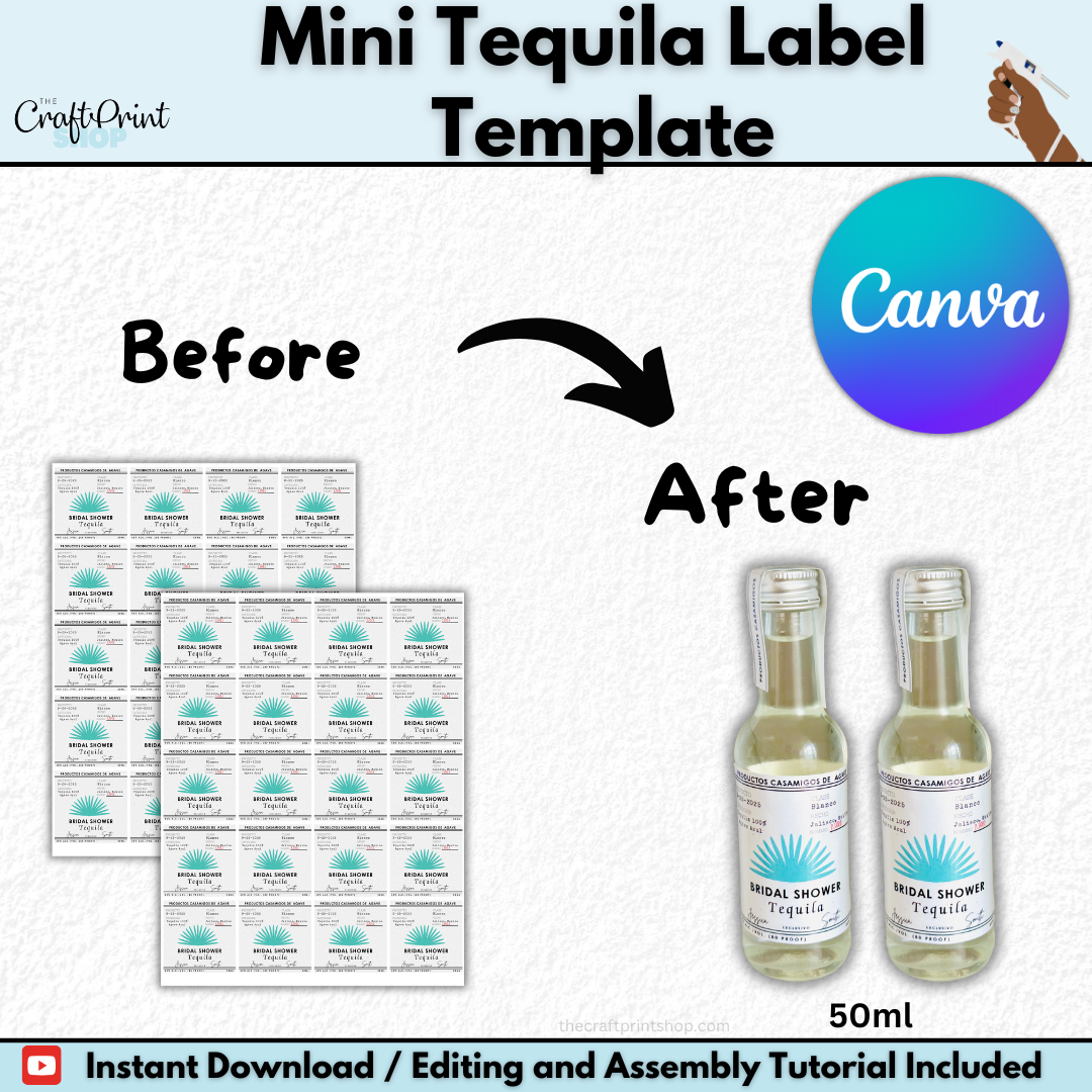 Mini Tequila Label Template – Editable Canva Digital Download