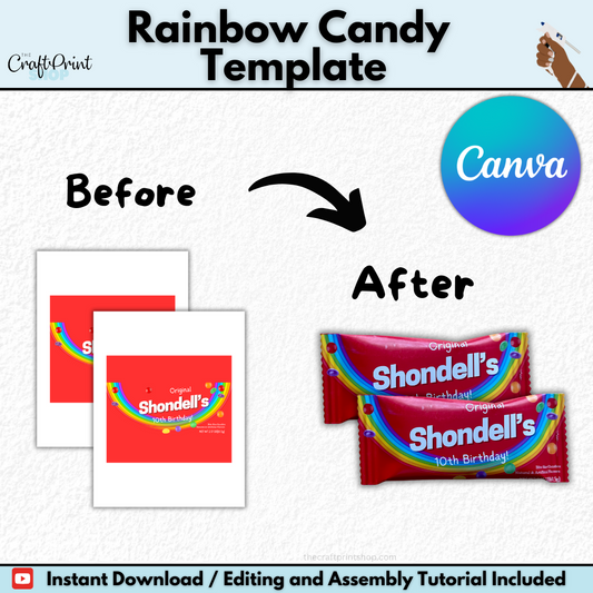 Custom Rainbow Candy Party Favor Canva Template | Digital Download